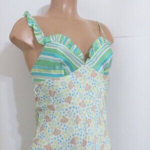 Victoria's Secret Silk Chemise Ruffle Trim Blue / Green S